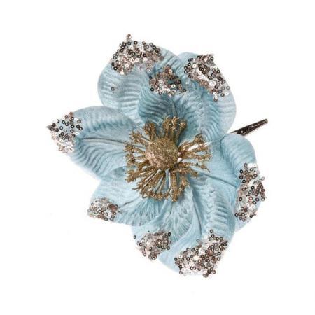 Новогоднее украшение Цветок загляденье пластик голубой (14х21 см)